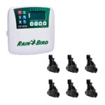 KIT PROGRAMADOR 6 ESTACIONES INTERIOR RAIN BIRD ESP-RZXe + 6 VALVULAS RAIN BIRD 100HVF CON CONTROL DE FLUJO